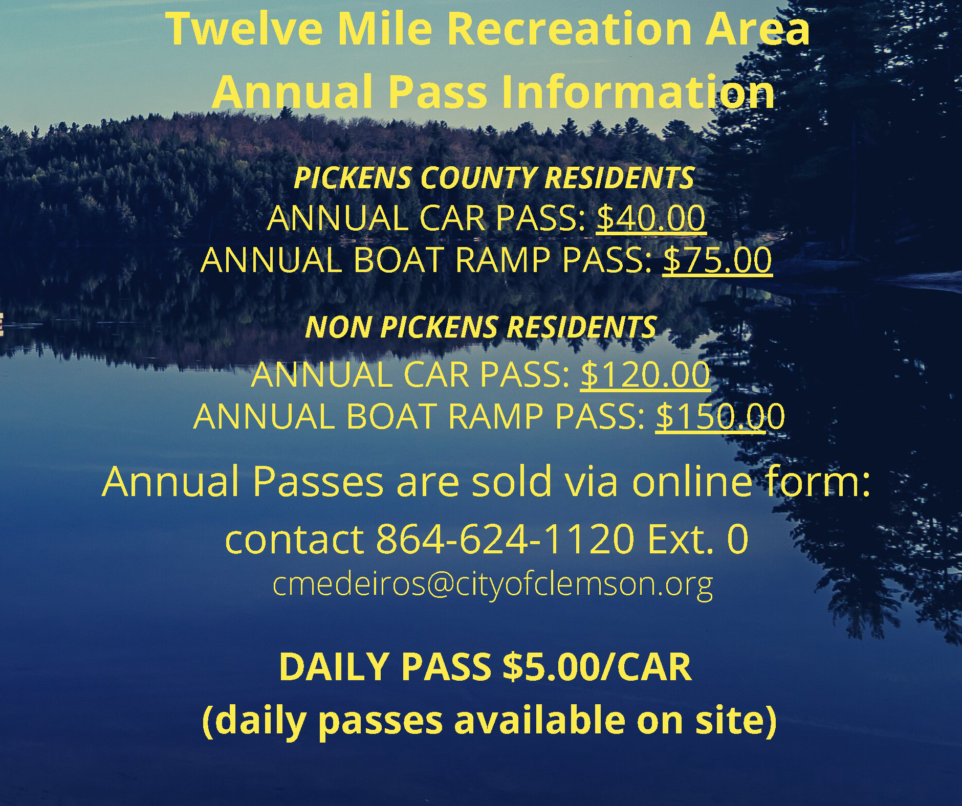 twelve mile recreation annual pass information - click to view larger image